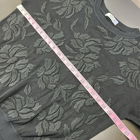 Bailey/44 Black Open Knit Floral Embroidered Top XS Oversized Mesh Goth - Picture 8 of 11